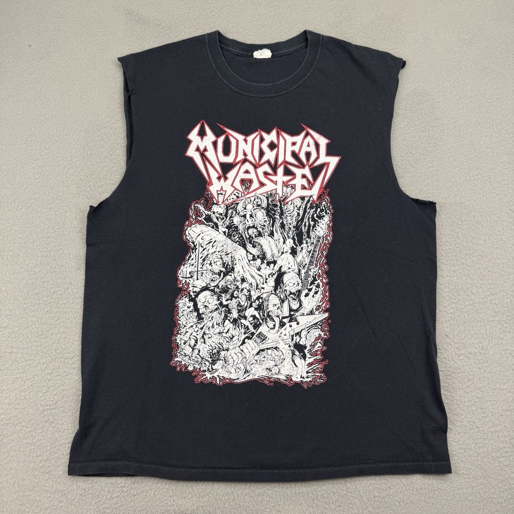 Municipal Waste Zombie Cut Off Shirt Mens Large Metal Guts Band Tee Anvil Black